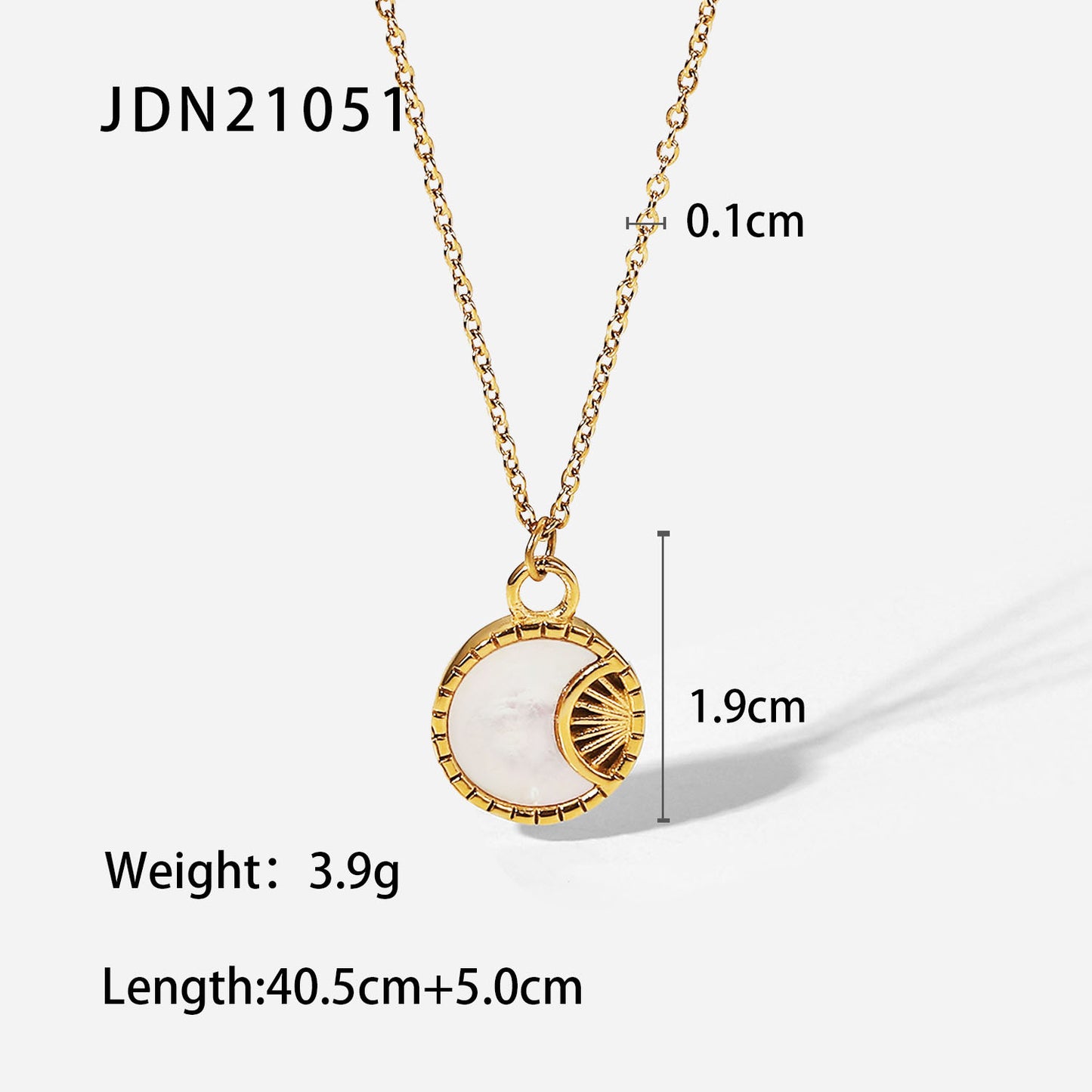 Minimalist Moon-Shaped White Abalone Pendant Necklace in Stainless Steel with 18K Gold Plating for Women