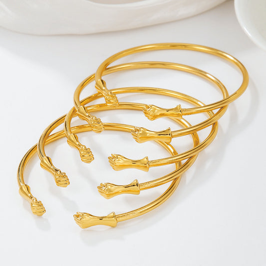 Hip-hop Punk Geometric Fist Plated Alloy Cuff Bracelet Set for Men and Women