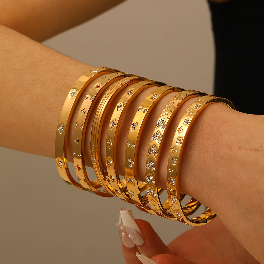 Bracciale Minimalista Stella Luna Occhio Ottagramma in Acciaio Inossidabile con Placcatura Oro 18K
