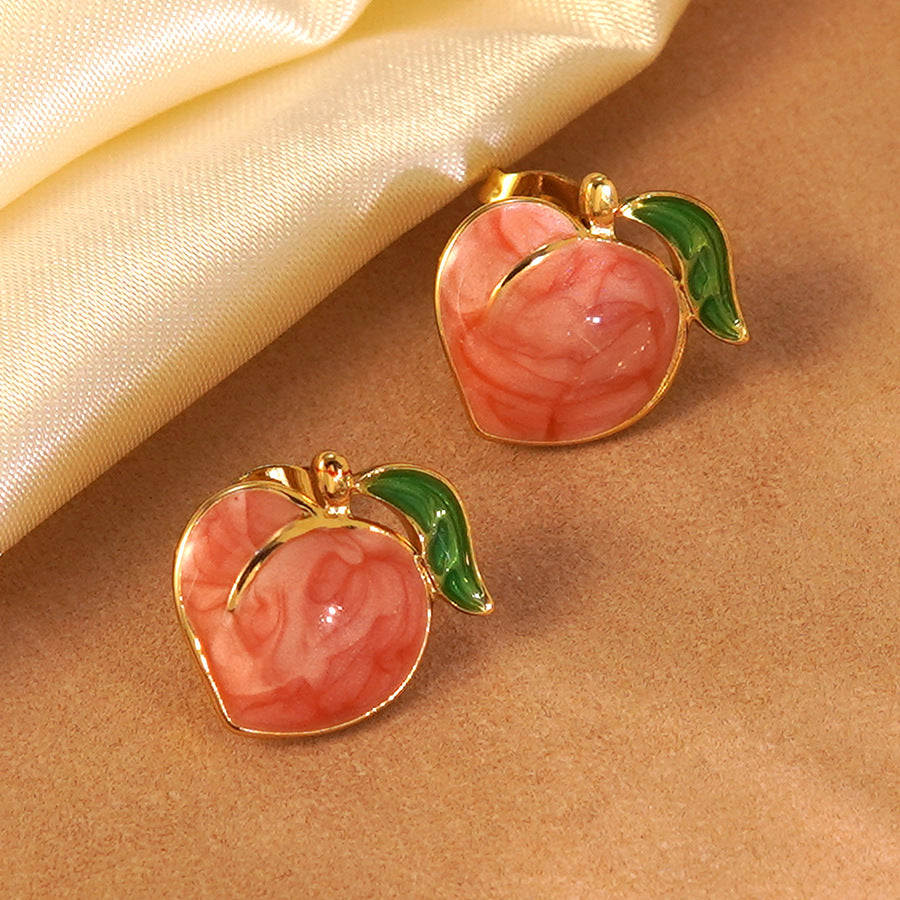 Sweet Drip Oil Stainless Steel Peach Earrings