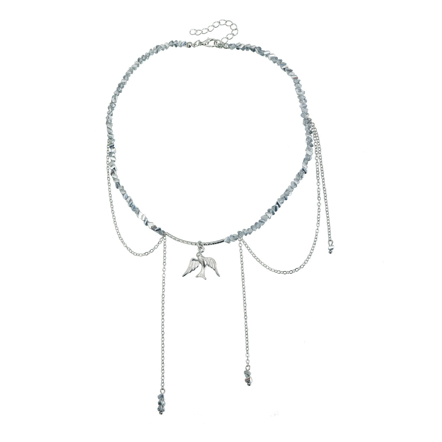 Fashion Faceted Triangle Crystal Bird Tassel Alloy Necklace for Women
