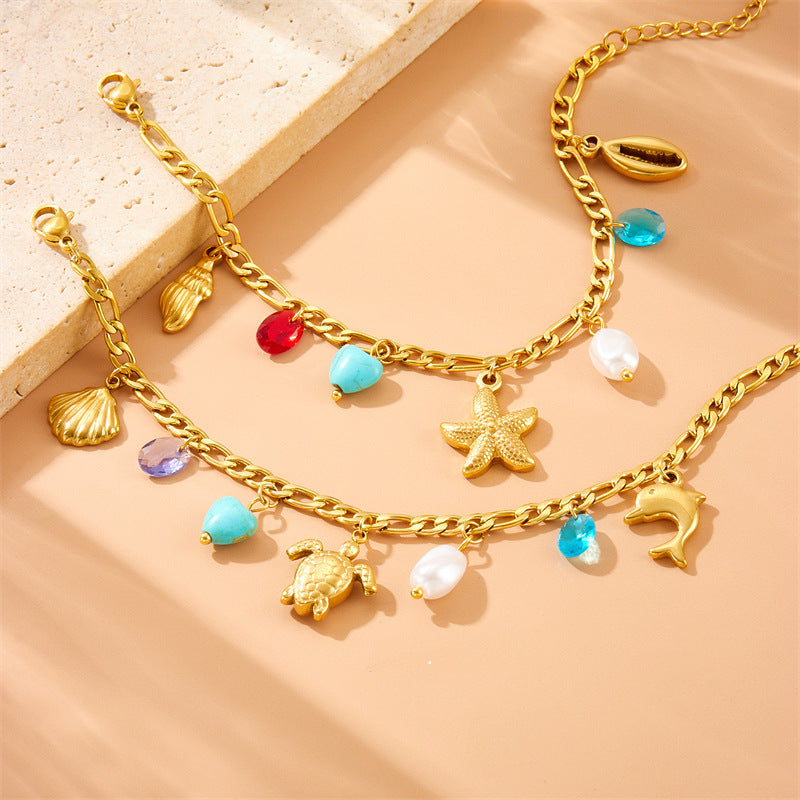 Gold Plated Stainless Steel Animal Pendant Bracelet for Women