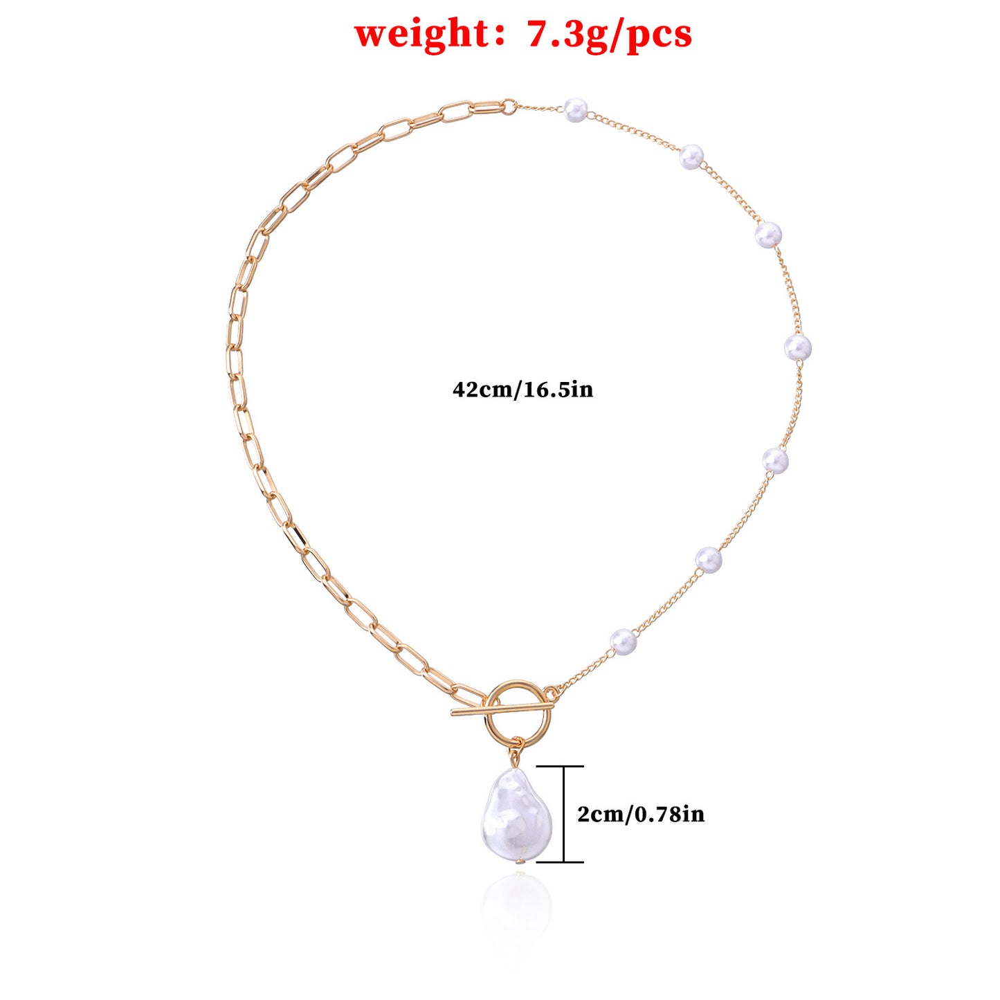 Gourd-Shaped Flat Pearl Pendant Necklace with Asymmetrical Design Alloy Link Chain for Women