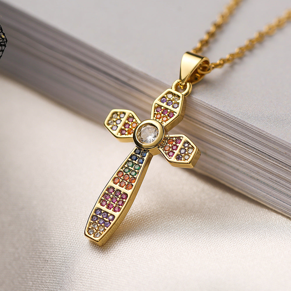 Geometric Pendant Necklace for Women with Gold Plated Zirconia on Copper Base, Minimalist Fashion Accessory