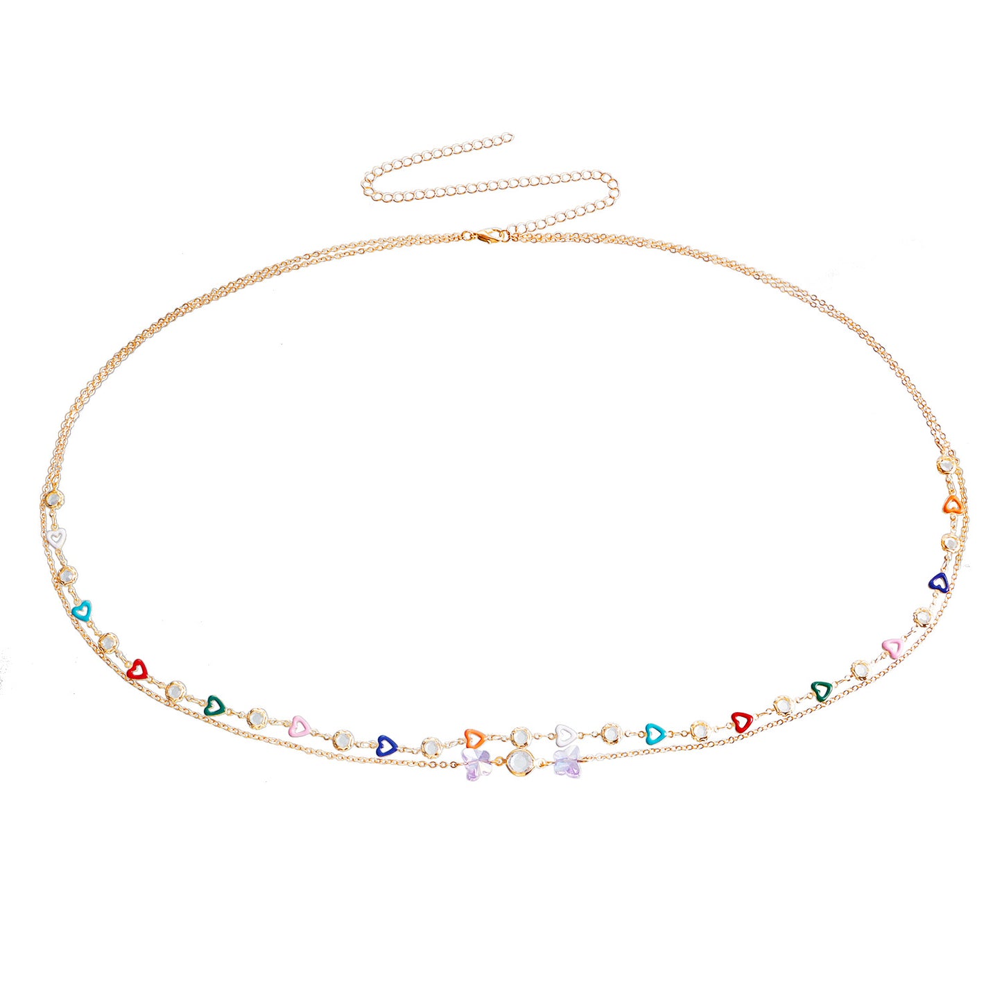 Casual Purple Transparent Butterfly Pendant Waist Chain for Women with Colorful Rhinestone Accents and Double-Layer Handmade Design