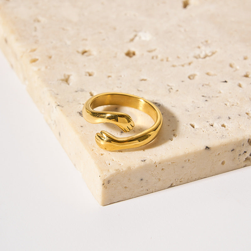 Ins Style Geometric Titanium Steel Ring with 18K Gold Plating for Women