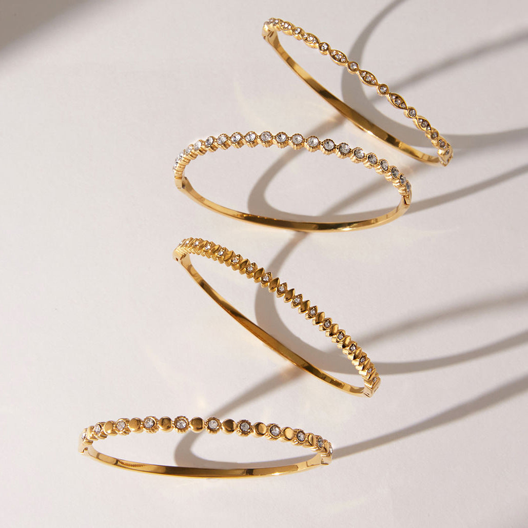 Luxury Round Geometric Rhinestone Plated Stainless Steel Bracelet for Women