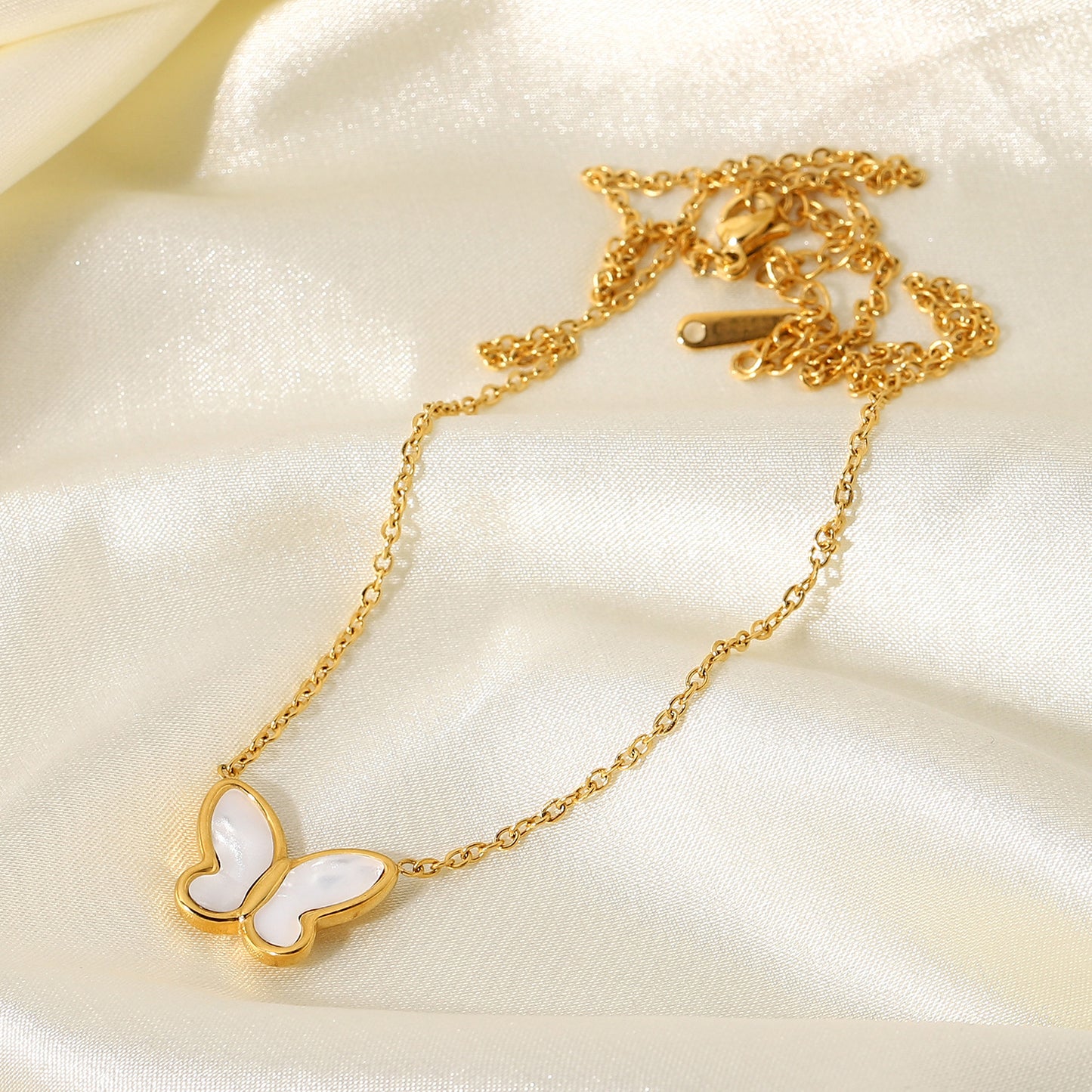 Butterfly Pendant Necklace in Stainless Steel with 14K Gold Plating for Women, Round Bead Chain, Animal-Inspired Minimalist Design