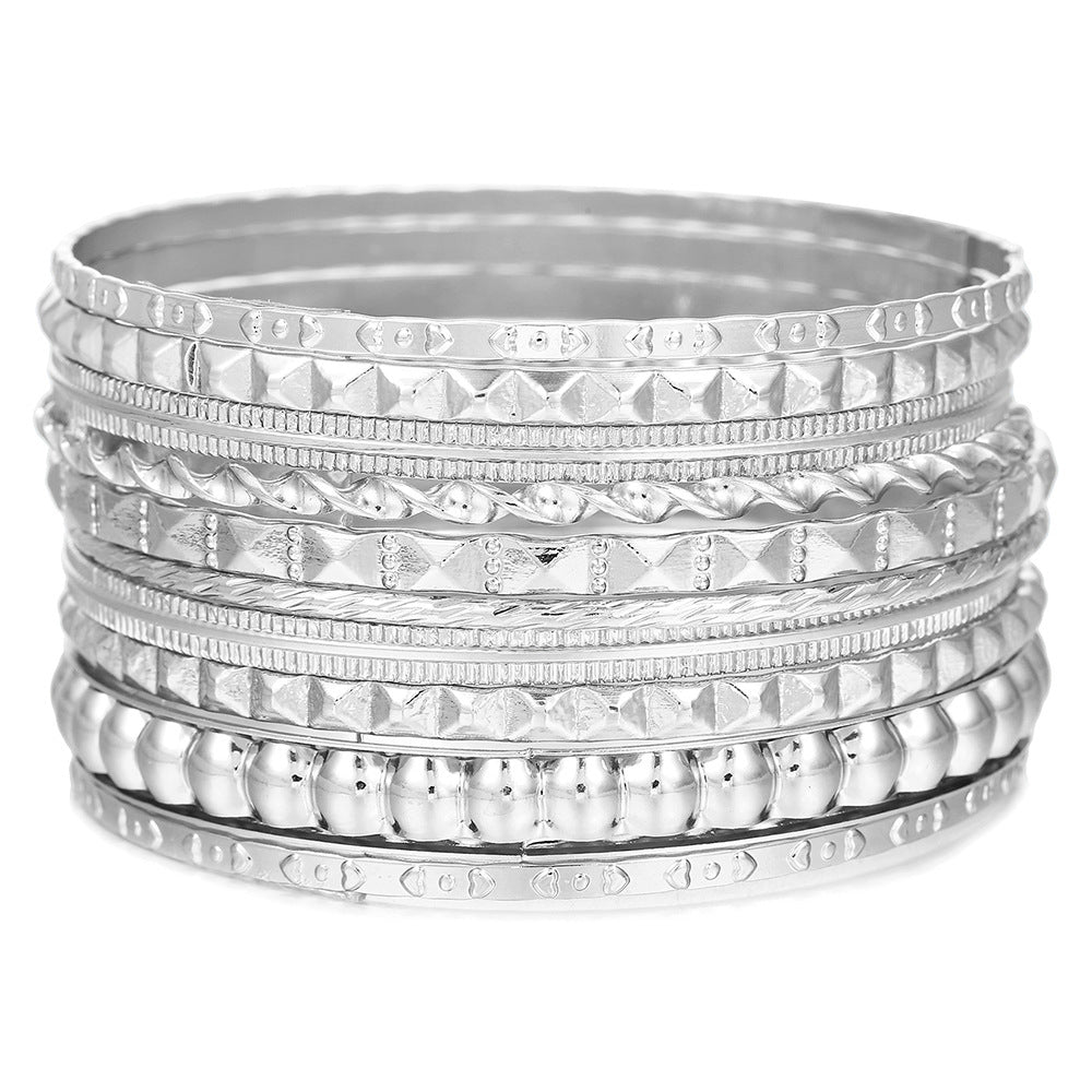 Bohemian Vintage Geometric Heart Round Plated Iron Bracelet Set