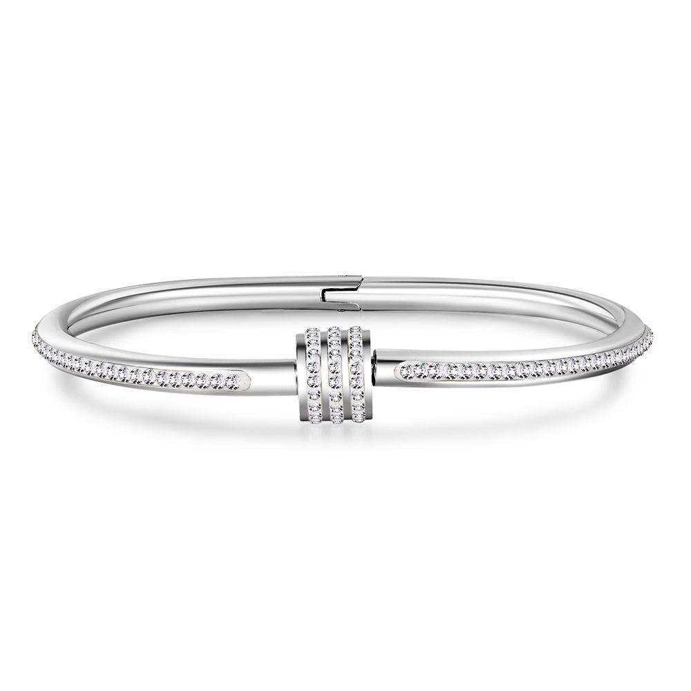 Geometric Round Rhinestone Inlaid Titanium Steel Plated Bracelet for Unisex