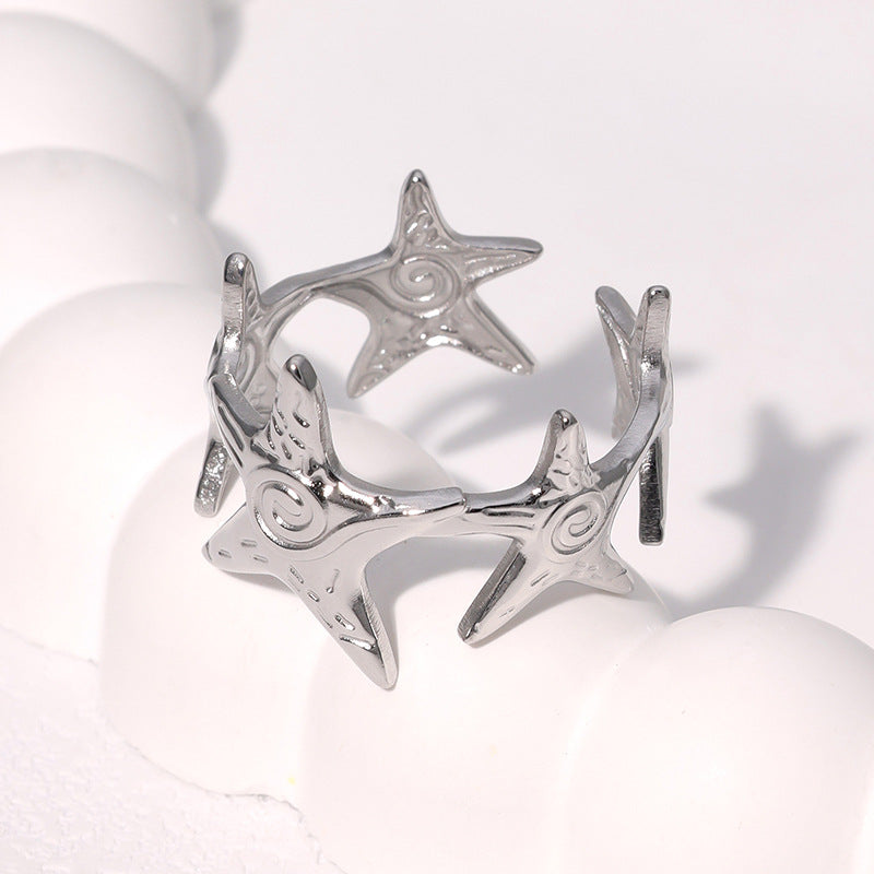 Minimalist Star-Shaped Stainless Steel Ring with 18K Gold Plating Adjustable Open Band Women's Fashion Jewelry
