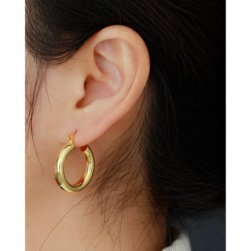 Sweet Cool Style S925 Sterling Silver Geometric Round Hoop Earrings