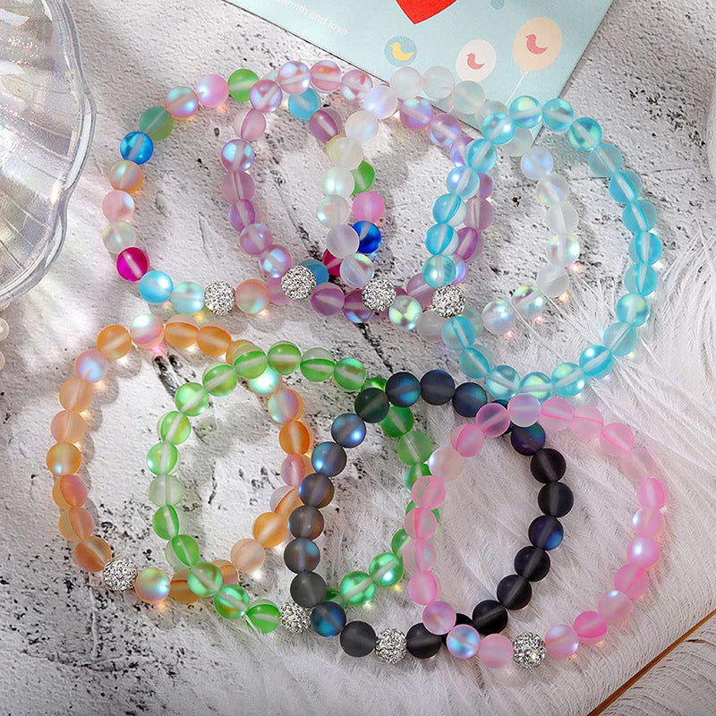 Colorful Moonstone Round Beaded Stretch Bracelet 8mm Unisex Handmade Jewelry