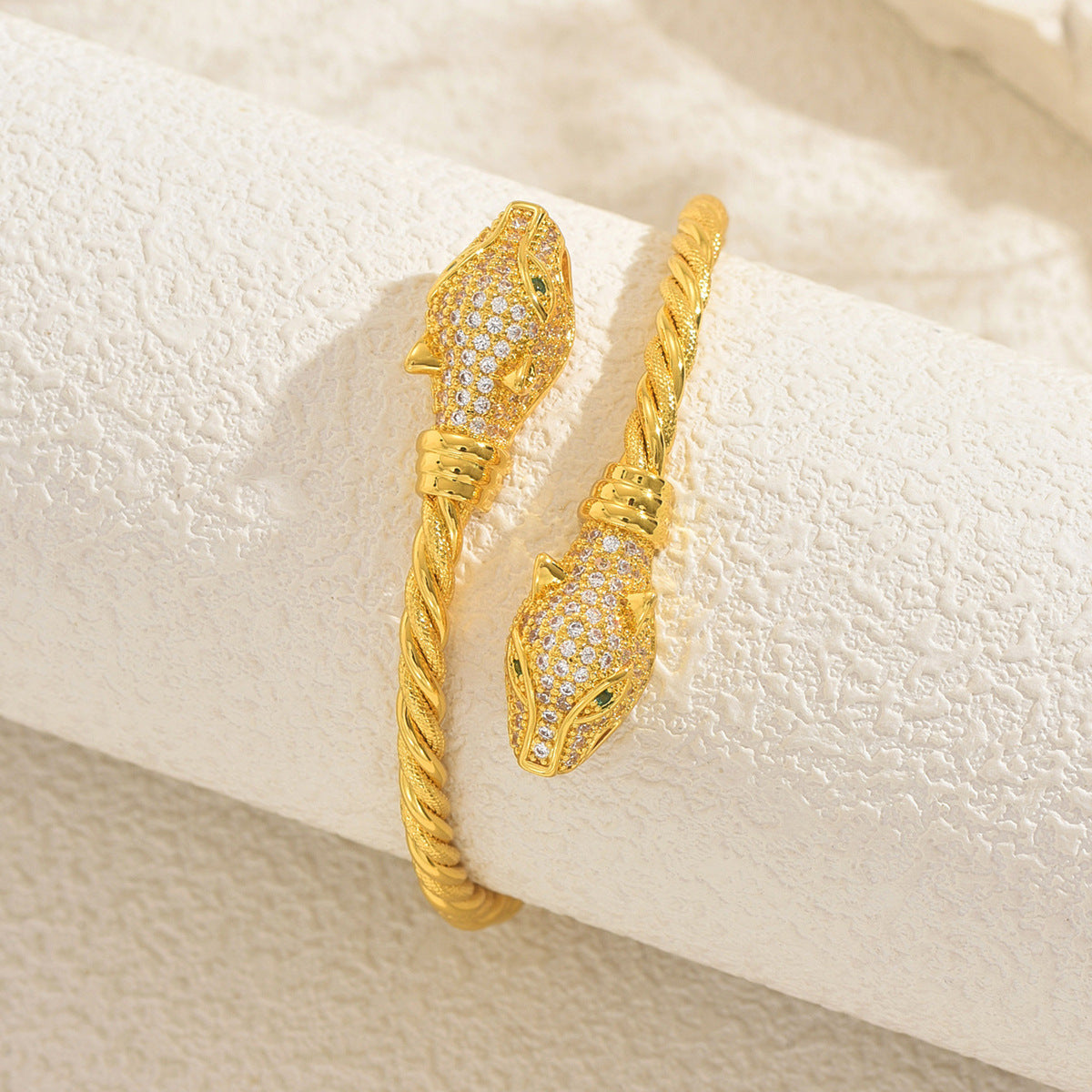 Fashion-Forward Snake-Shaped Copper Alloy Bracelet with Rhinestone Inlay for Women