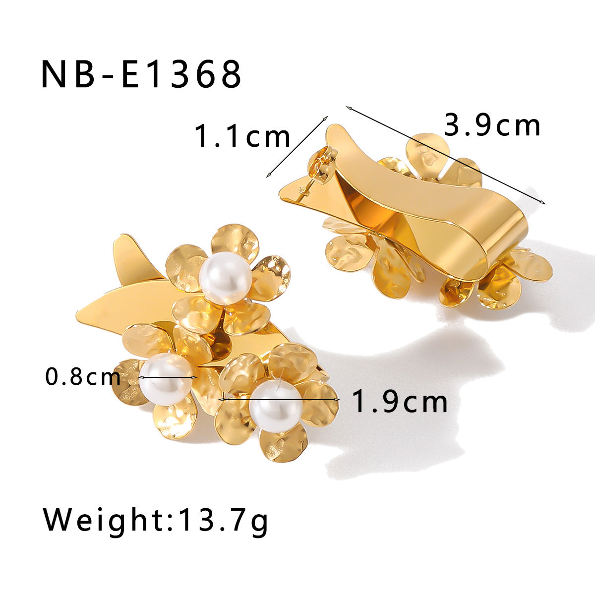 Orecchini da donna minimalisti in acciaio inossidabile con perle a fiore, forma geometrica e placcatura oro