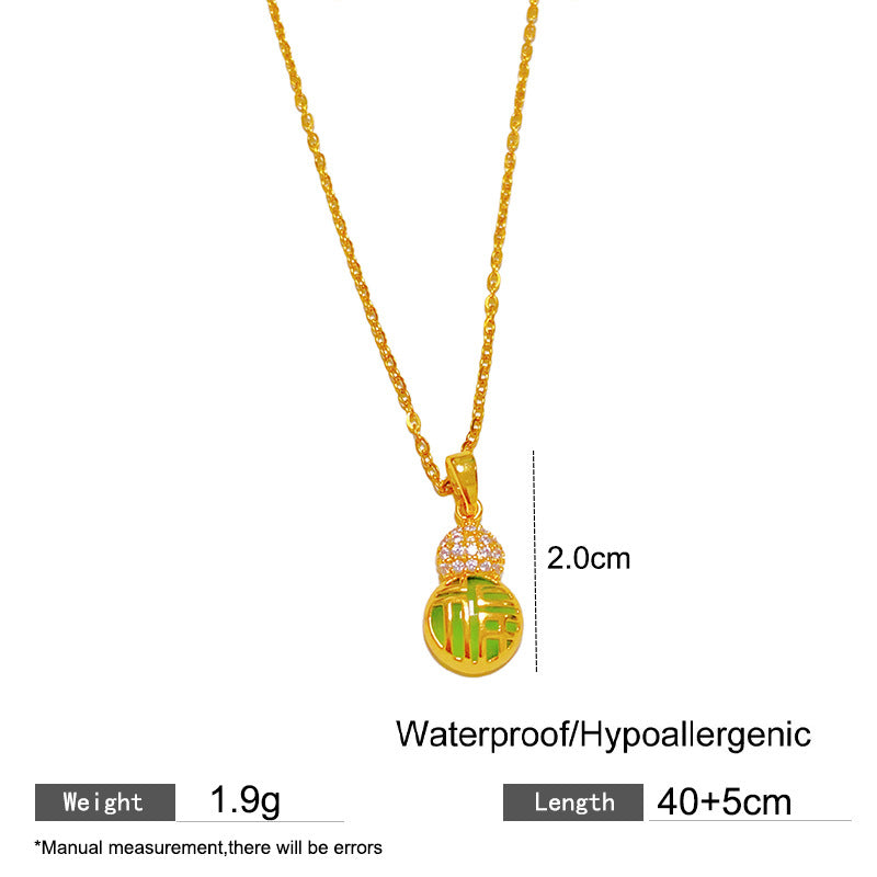 Sweet Minimalist Gourd Brass Pendant with Cubic Zirconia Inlay Titanium Steel Necklace for Women
