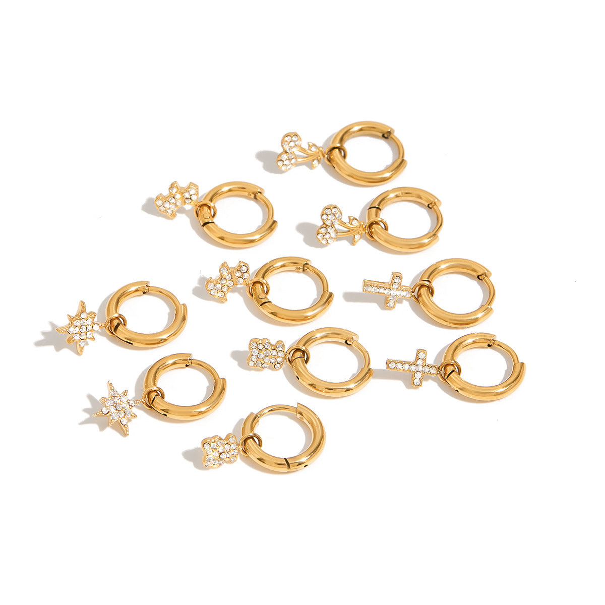 Orecchini a perno da donna geometrici a forma di cane in acciaio inossidabile con strass, finitura placcata, gioielli di lusso ipoallergenici