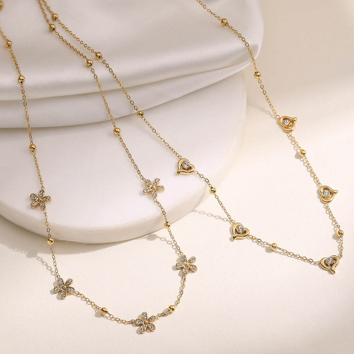 Minimalist Heart Geometric Cubic Zirconia Plated Stainless Steel Necklace for Women