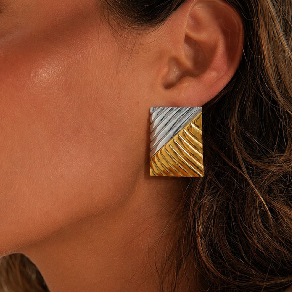 Punk Geometric Square Stainless Steel Earrings with 18K Gold PVD Plating