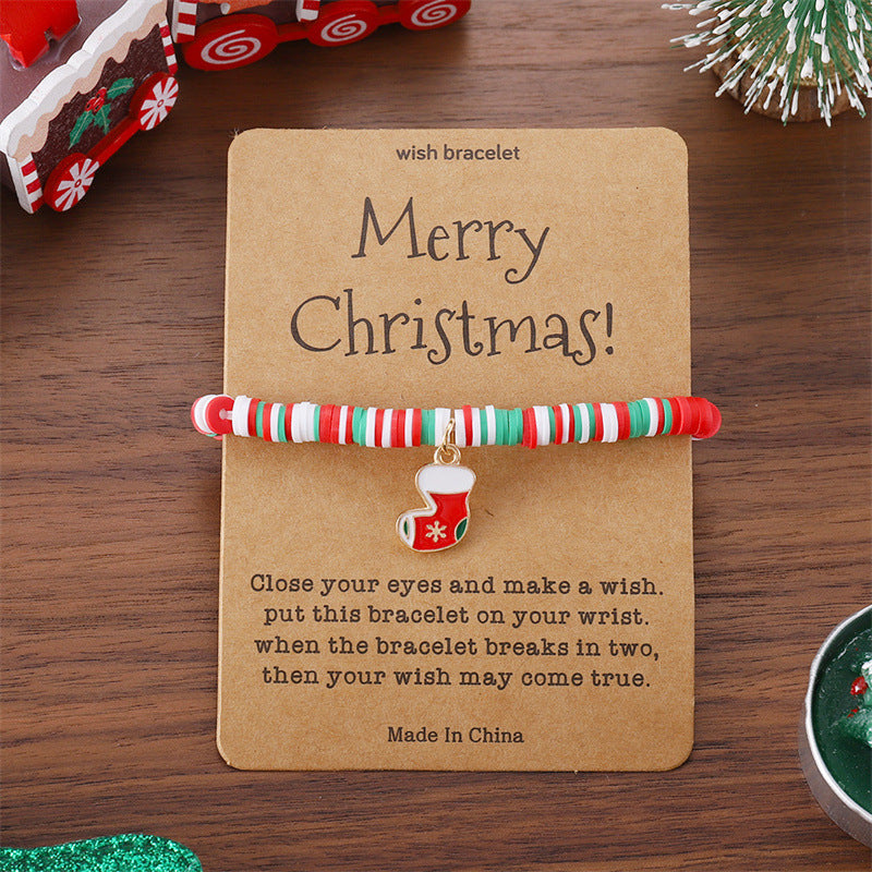 Pulsera de Papá Noel geométrico de moda y colgante de copo de nieve con base de aleación y cuentas de arcilla polimérica con acabado esmaltado
