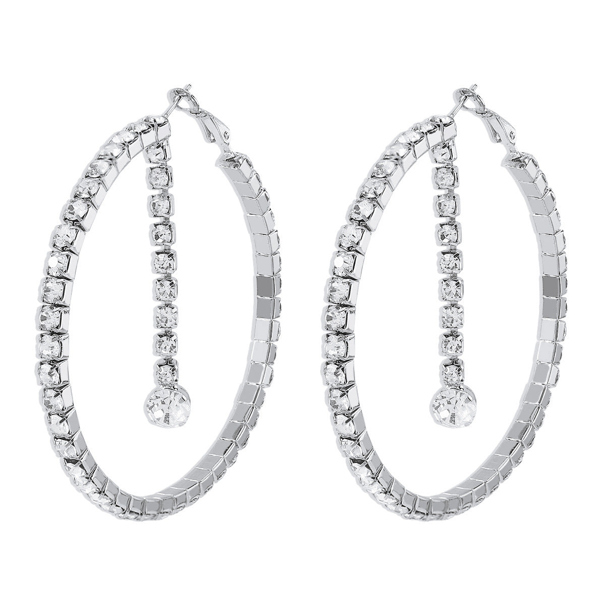 Pendientes de aro con cadena geométrica en forma de garra, dulces y atrevidos, con detalles de diamantes de imitación y acabado galvanizado para mujer