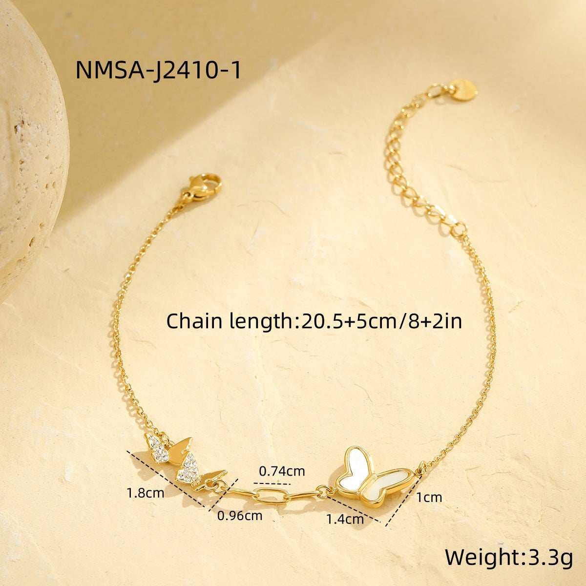 Tobillera minimalista de acero inoxidable con forma de mariposa con incrustaciones de pedrería para mujeres y hombres