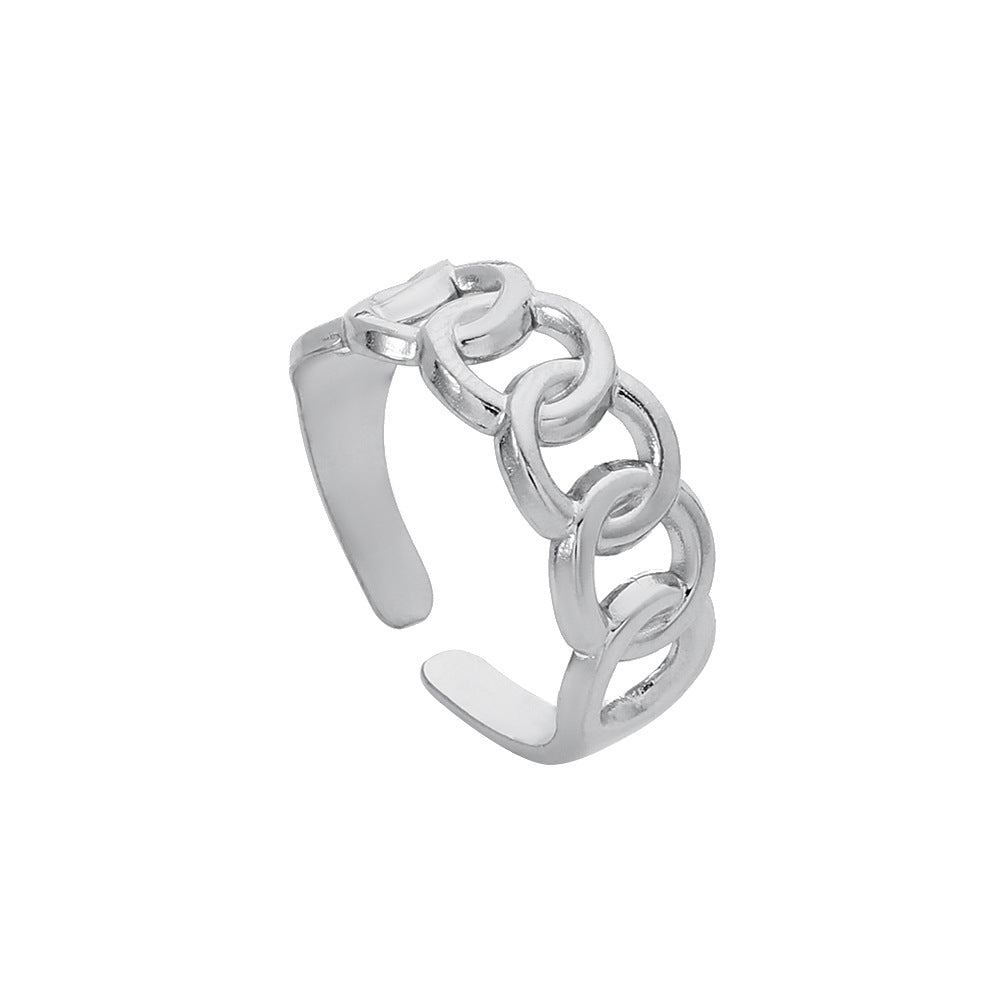 Anello da donna regolabile geometrico minimalista in acciaio inossidabile con design cavo e finitura placcata