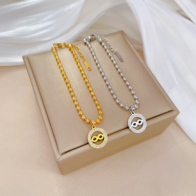 Bracciale da donna in stile vintage con cerchio di perline, realizzato in acciaio al titanio con placcatura in oro e texture ondulata