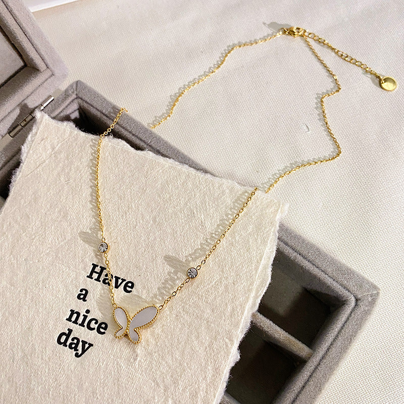 Sweet Minimalist 18K Gold Plated Butterfly Square Titanium Steel Necklace Snake Chain
