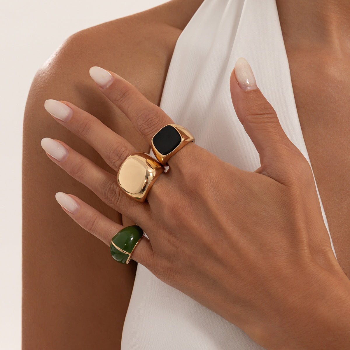 Minimalist Punk Geometric Round Zinc Alloy Drip Oil Plated Ring for Women