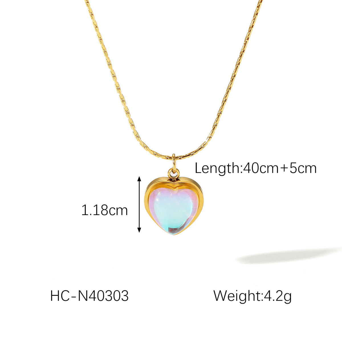 Collana a Cuore da Donna Trendy in Acciaio Inossidabile Placcato Oro 18K con Intarsio in Pietra di Luna Naturale