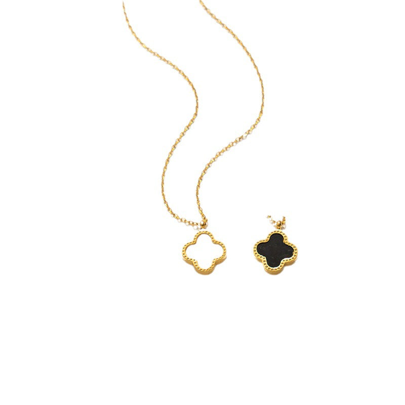 Minimalist Clover Pendant Necklace for Women in Titanium Steel with Electroplated Finish, O-Chain Style