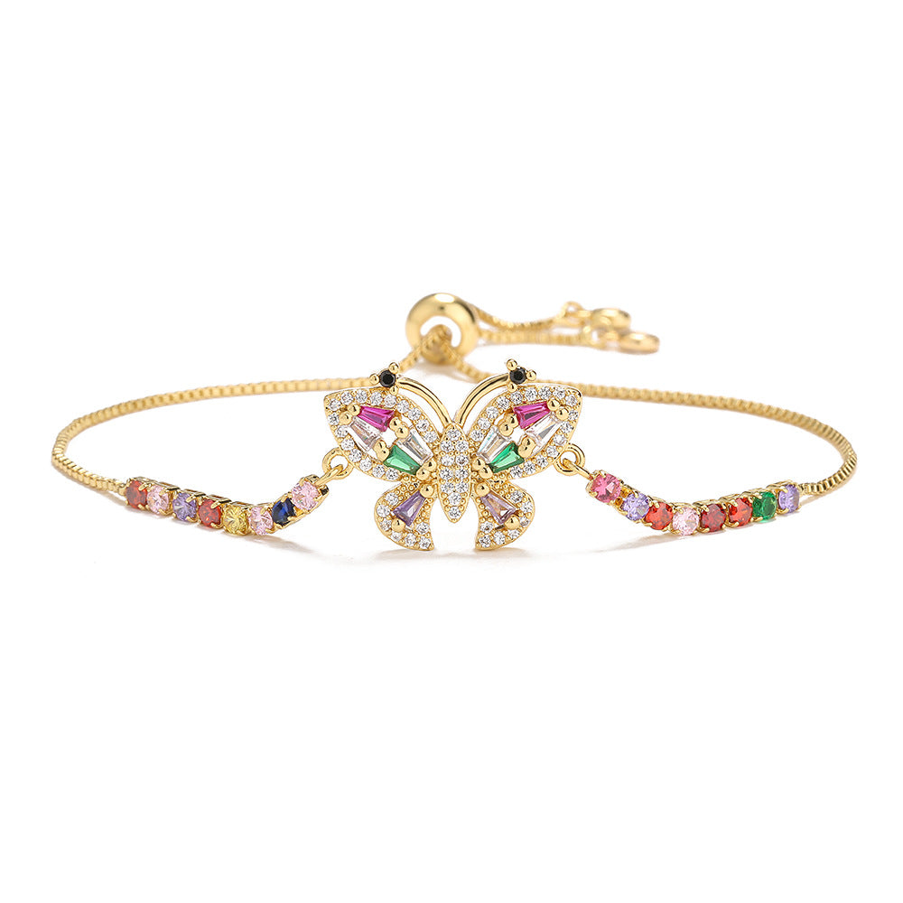 Bracciale da donna in rame geometrico minimalista placcato oro 18 carati con zirconi multicolore