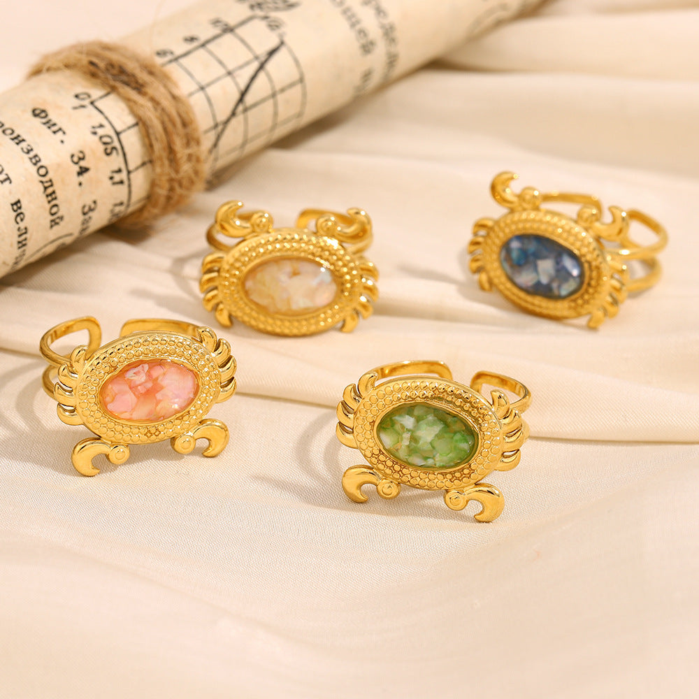 Anello da donna in acciaio inossidabile a forma di granchio, alla moda, con placcatura in oro 18 carati e finitura smaltata