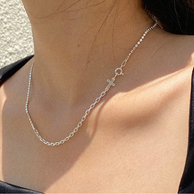 Minimalist Cross Pendant Necklace for Women in 925 Sterling Silver with Gold Plating and Geometric Design
