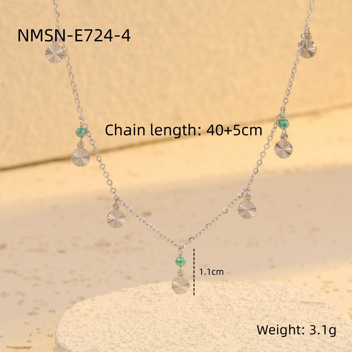 Fashionable OL Style Round Disc Pendant with Crystal Embellishments and Fringe Detail Stainless Steel Necklace for Women