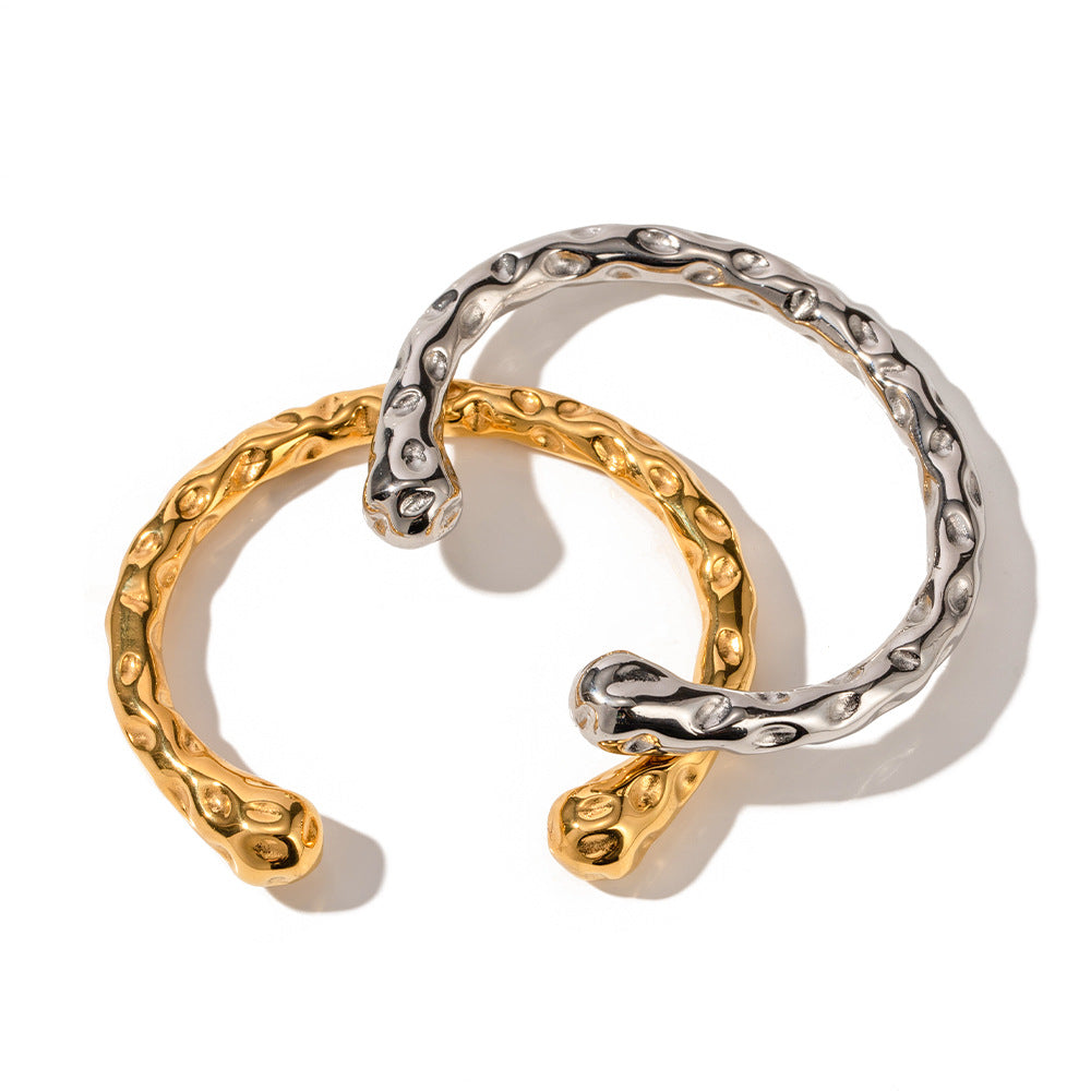 Vintage Minimalist 18K Gold Plated Hammered Stainless Steel Geometric Cuff Bracelet for Couples
