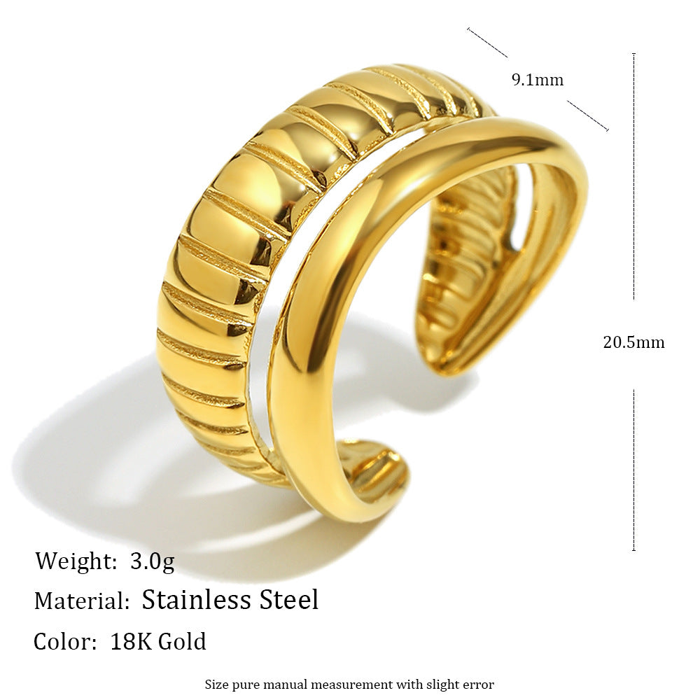 Minimalist Geometric Asymmetrical Heart Star Ring in Stainless Steel with 18K Gold Plating for Women
