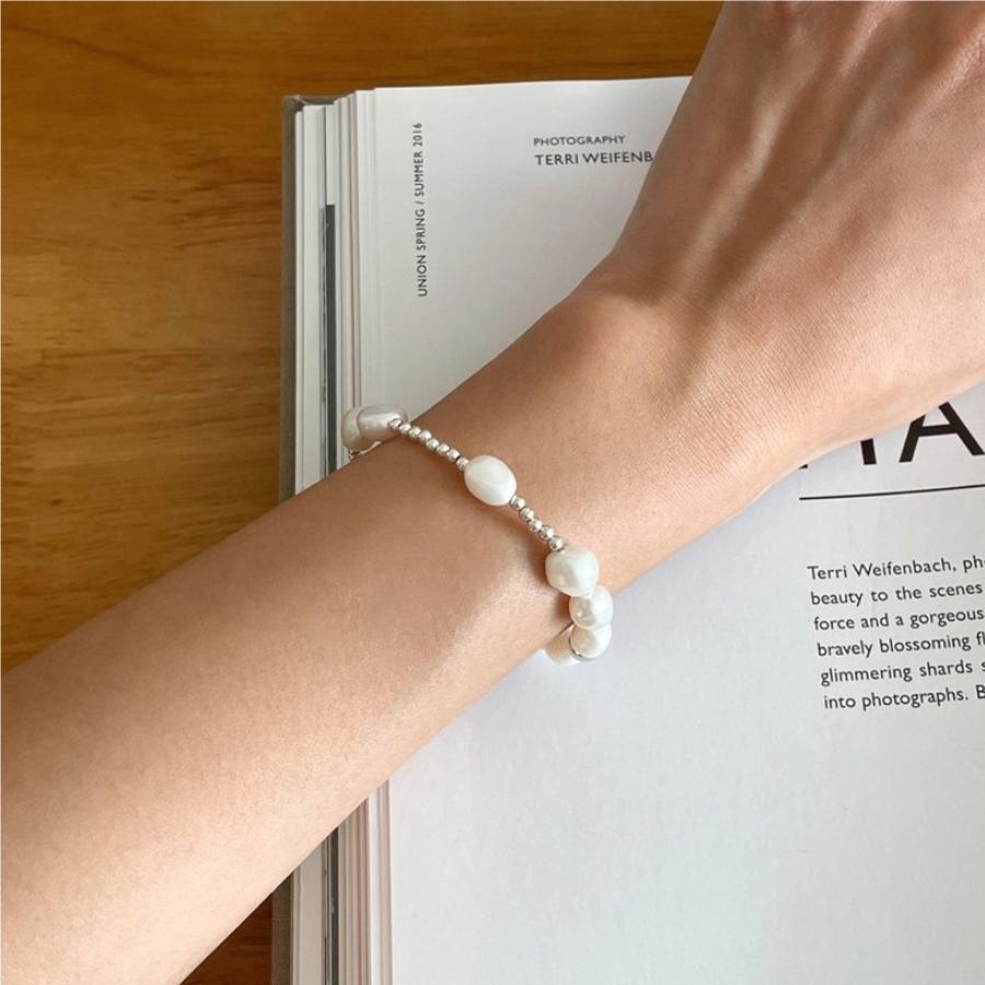 Bracciale minimalist geometrico con perle e perline in argento sterling S925, gioiello fatto a mano con catenina sottile