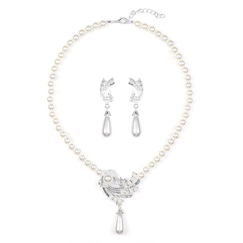 Chic Sweet Pearl Necklace and Earrings Set in Alloy with Electroplated Finish, Bear Pig Animal Motif Pendant, Fresh Feminine Style