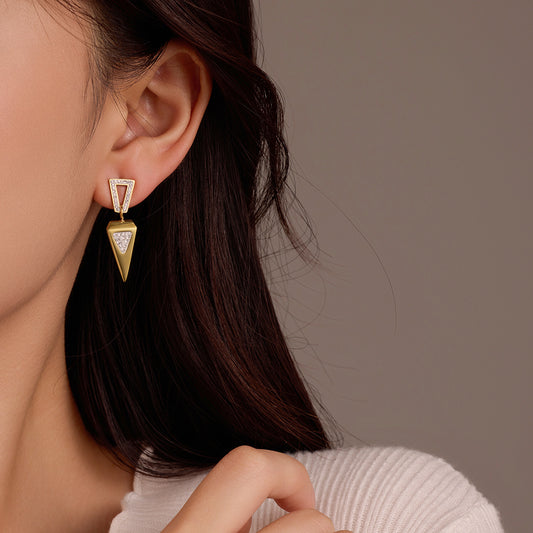 Minimalist Geometric Triangle Zircon Pendant Stainless Steel Earrings for Women with Gold Plating