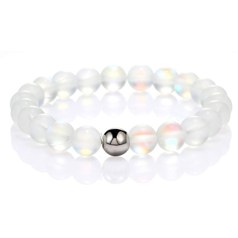Colorful Moonstone Round Beaded Stretch Bracelet 8mm Unisex Handmade Jewelry
