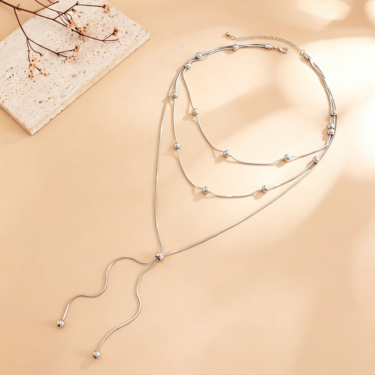 Geometric CCB Bead Multi-layer Ball Chain Necklace for Women DIY Charm Bar