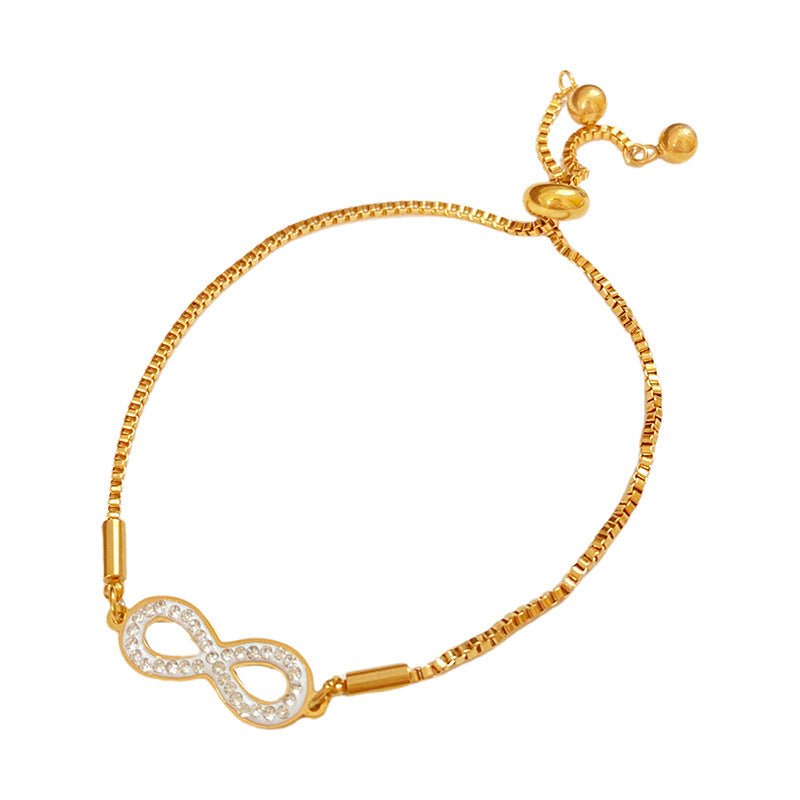 Minimalist Luxury Titanium Steel Micro-Pave Diamond Bow Bracelet