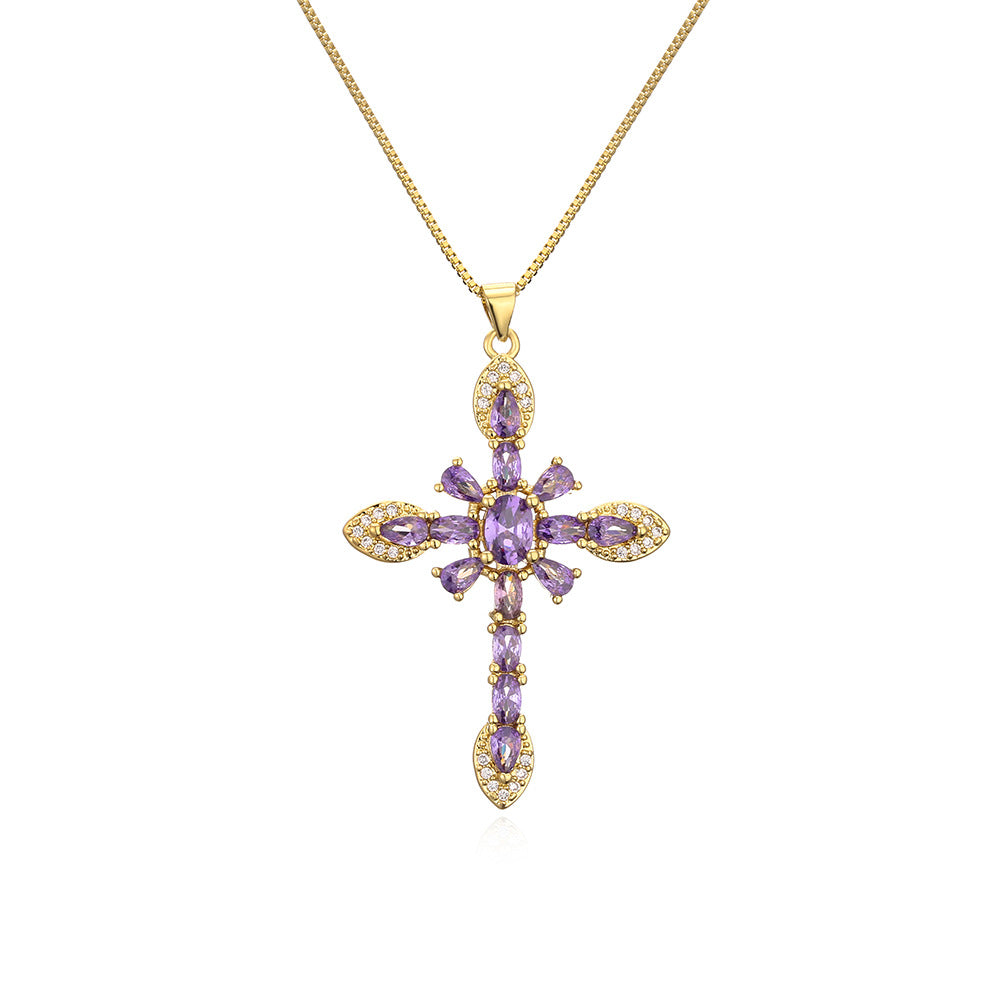 Collana Minimalista Geometrica Pendente da Donna Realizzata in Rame con Placcatura in Oro 18K e Intarsio di Zirconi