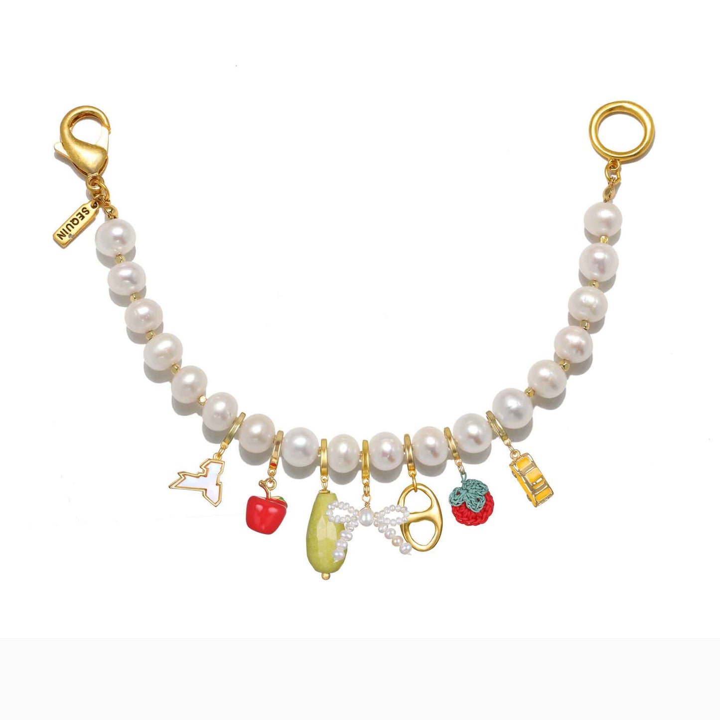 Colorful Fruit Apple Strawberry Pearl Bow Plated Brass Charm Bar for Bag Necklace