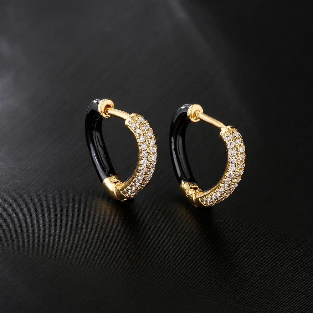 Colorful Drip Oil Gold Plated Brass Cubic Zirconia Heart Earrings for Women
