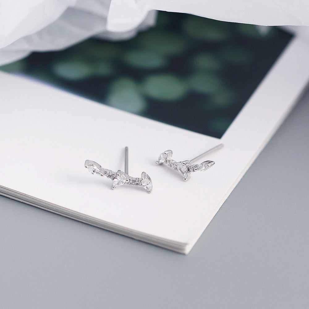 Elegant Geometric Bar-Shaped S925 Sterling Silver Stud Earrings with Cubic Zirconia Inlay