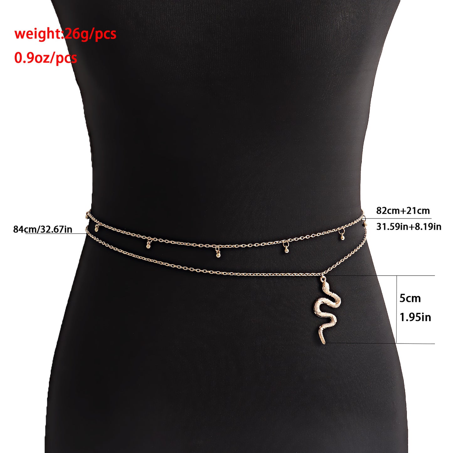 Punk Style Double-Layer Snake Chain Waist Chain for Women with Alloy Beads and Slim Design