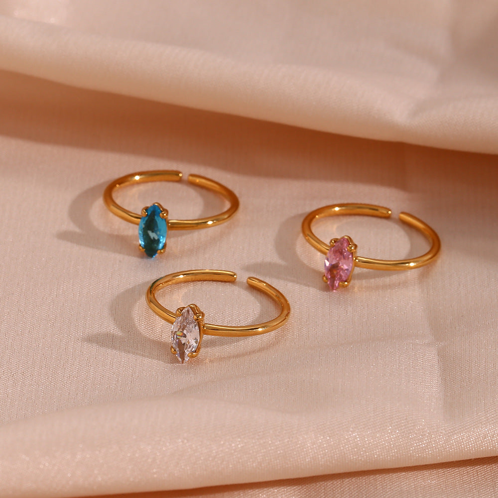 Anillo Abierto Ovalado de Circonita, Minimalista Geométrico, de Acero Inoxidable con Chapado en Oro de 18K para Mujer